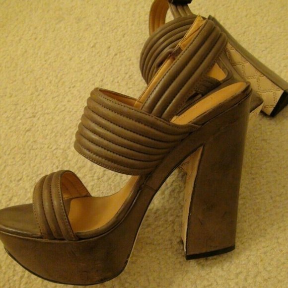 L.A.M.B. Madelle Chocolate Slingback Platform Sandal Heels Size 8M MSRP $285 - Picture 3 of 12